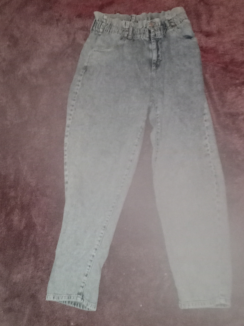 Garage High-Rise Ruffle Waist Acid Wash Jeans - Light Gray